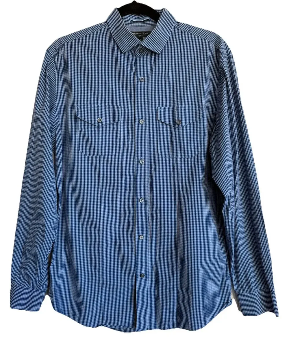 Banana Republic Men's Slim Fit Button Down Long Sleeve Blue Gingham Size Medium